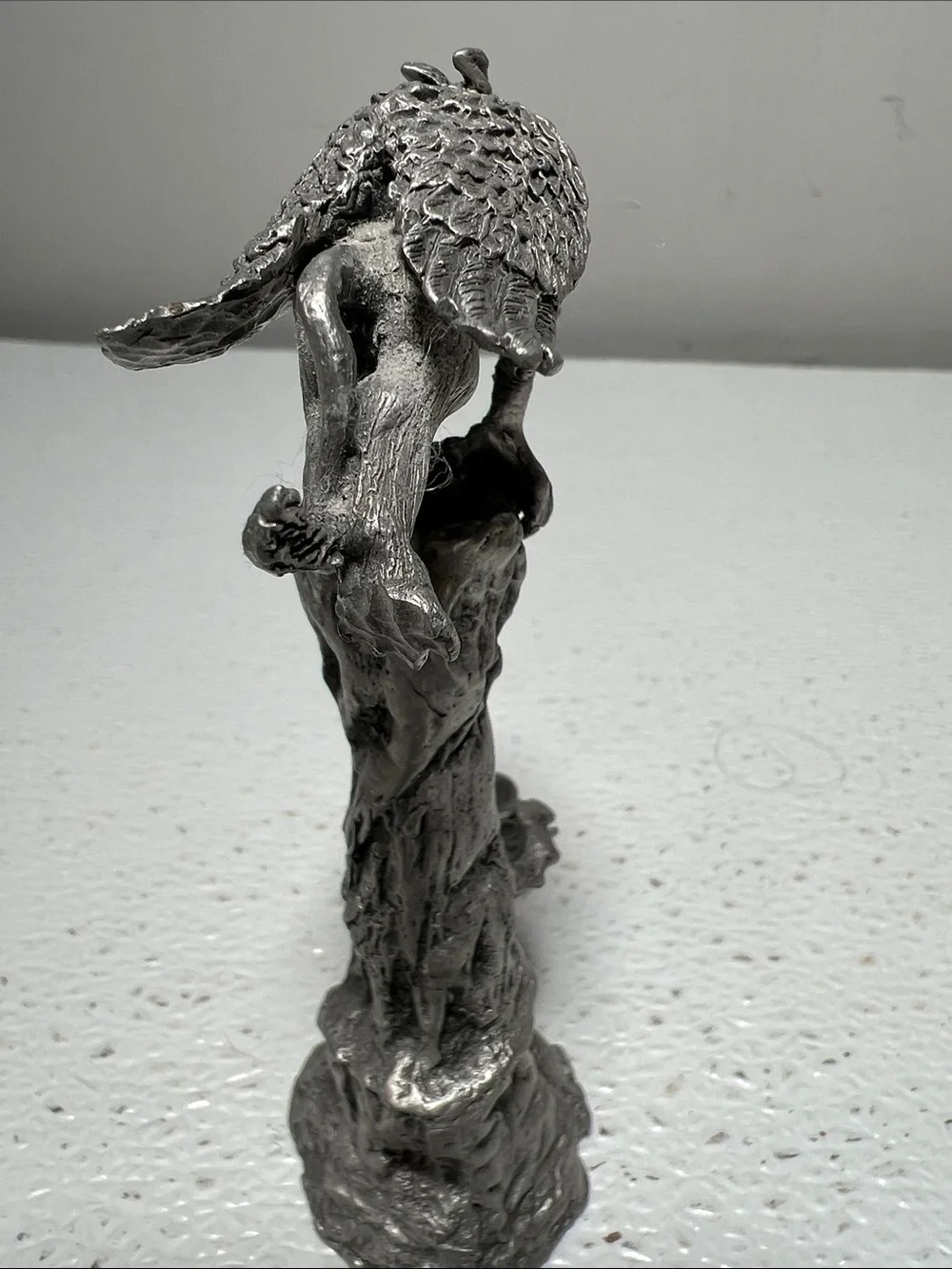 Handcrafted Pewter Grifftin Sculpture with 4 Iridescent Crystal Accent Rare